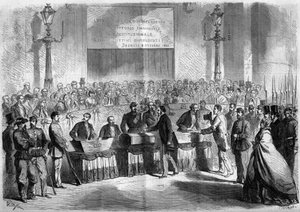 Risorgimento, Naples, 21 October 1860: vote of the population in the church of Saint Francois de Paule on the attachment of the city to the Kingdom of Italy. Engraving in 