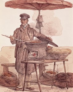 Roasted chestnuts seller by French School