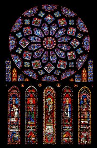 Rose window depicting Kings and Prophets surrounding the Virgin Mary and infant Christ by French School
