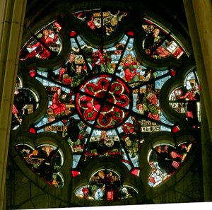 Rose window depicting the vices and virtues