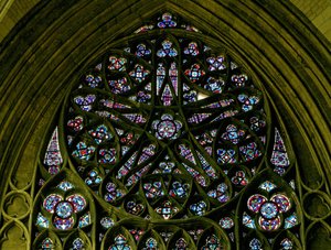 Rose window with nineteenth-century glass after a medieval design