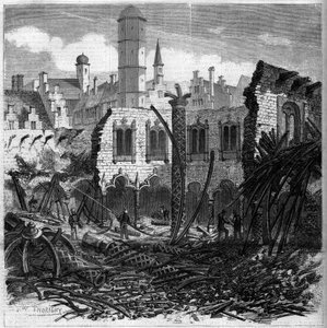 Ruins of the Antwerp Stock Exchange (Belgium) after a fire by French School