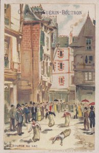 Sack race in a street