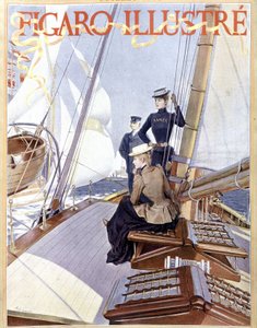 Sailing: women on the deck of a boat - drawing in Figaro illustrated of 1891, Arts Deco