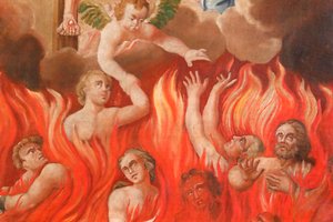 Saint-Nicolas de Veroce Church. Last Judgment: The Hell. A Group of the Saved. Painting. France. by French School
