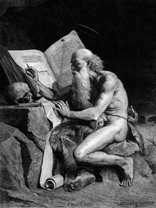 Saint Jerome in the Desert. Engraving After the Painting by Georges Sauvage. Engraving in 
