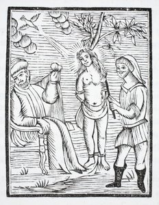 Saint Reine is Tortured, Her Skin Torn by Iron Combs, at the Command of Olibre, for Refusing to Deny Her Faith by French School