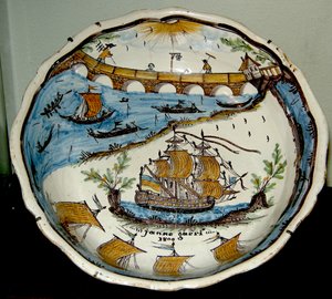 Salad Bowl Depicting Shipping on the Loire, Nevers, 1800