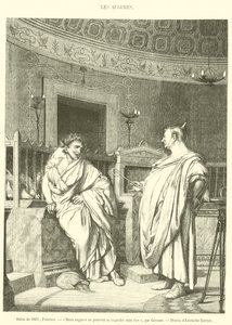 Salon of 1861, Painting, Two Augurs Cannot Look at Each Other Without Laughing (engraving) by French School