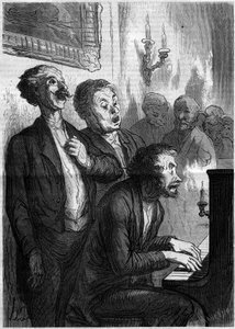 Salon singers. Cartoon by Honore Daumier (1808-1879). Engraving in 
