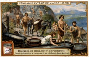 Salt trade in Upper Austria in prehistoric times in Hallstadt - Liebig chromolithography by French School
