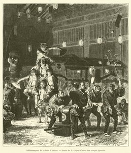 Acrobats of the Asakusa Fair (engraving) by French School