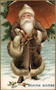 Santa Claus with an umbrella by French School