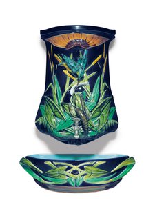 Sarreguemines cobalt blue ground wall cistern and basin