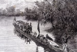 Savorgnan de Brazza in a canoe in the pandanus of West Africa - in 