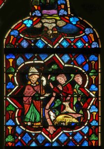 Scene depicting St Samson changes pigs into goats