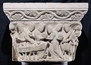 Scenes from the Death of St. John the Baptist, relief from a capital by French School