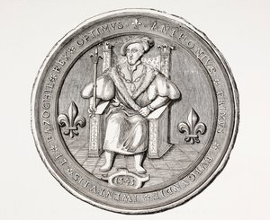 Seal of the King of the Basoche, the leader of the guild of legal clerks of the Paris court system, from Les Arts au Moyen Age, published 1873