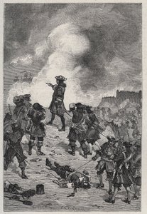 Sebastian the Prestre seigneur of Vauban (1633-1717), marechal of France defends Brest against an attack by the English fleet in 1695 - engraving in 