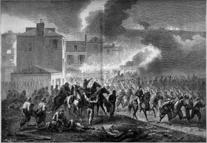 Secession War (1861-1865) or American Civil War: evacuation of the city of Corinth (Mississippi) in 1862. Engraving in Le Monde Illustré n°275 of 19 July 1862.