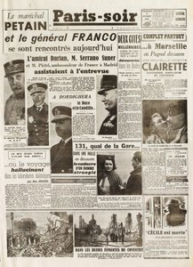 Second World War (1939-1945) - World War II (WWII or WW2): Paris Source [No. 237] of 14/02/1941 - Meeting between Marshal Petain and General Franco
