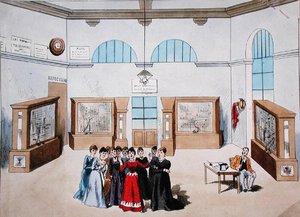 Set design for an operetta featuring women operators in a central telephone exchange