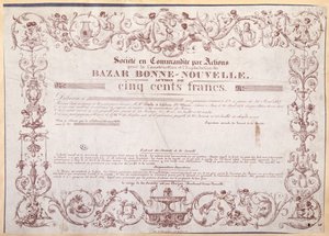Share Certificate for 500 Francs for the Bazar Bonne-Nouvelle