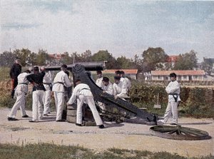 Shoot a 95 cannon from a lookout for seats and square - in Military Album - foot artillery by French School