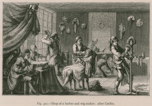 Shop of a Barber and Wig-Maker; after Cochin