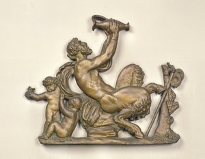 Sign from a wine merchant showing a faun drinking by French School