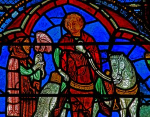 St Cheron window: hawking? by French School