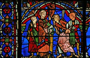 St Cheron window: heals a possessed person by French School