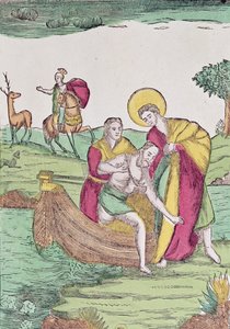 St. Julian the Hospitaller helping a traveller across a river by French School