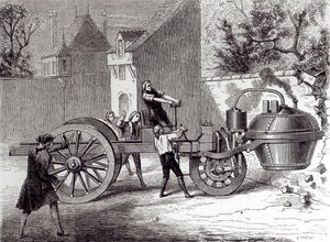 Steam-powered car invented by Nicolas Joseph Cugnot (1725-1804) in 1771, 1886 by French School