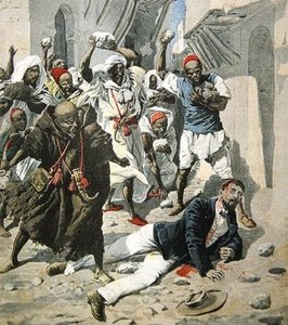 Stoning to Death Doctor Emile Mauchamp in Marrakesh, Cover Illustration of Le Petit Journal, 7 April, 1907 by French School