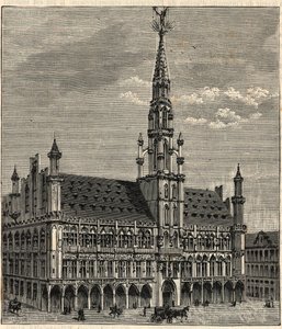 System of lightning rods at the Brussels City Hall in the 19th century - Engraving in 