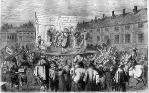 Tabarin theatre on Place Dauphine in Paris in the 18th century. by French School