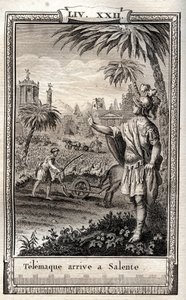 Telemachus returns to Salente (Salento) - engraving of 1798 by Monnet in 
