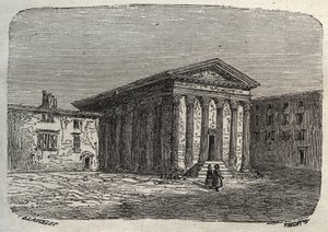 Temple of Augustus and Livie in Vienna, in the French department of Isere (Roman temple) - engraving in 