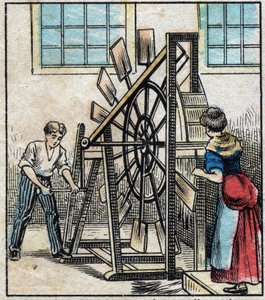 Textile, Linen. Tillage of the Flax to Make the Straw Fall by Means of the Mills and Thus Obtain the Filasse. Engraving. Epinal imaging late 19th century. by French School