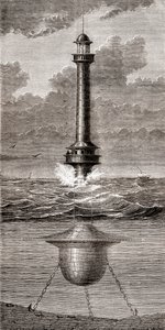 The 19th century floating lighthouse placed at the entrance to the Port of Liverpool, England, from 
