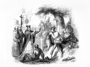 The Archbishop of Rouen in negotiation with Rollo the Viking to protect the city from attack by other Vikings