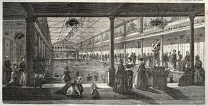 The Baths at Hotel Lambert, Ile Saint-Louis, Paris, mid-19th century - Hotel Lambert, Ile Saint-Louis, swimming school for ladies - Bain Lambert - Engraving in Tableau-de-Paris by Edmond Texier 1852 by French School