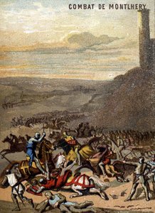 The Battle of Montlhery (1227): The kingdoms and the feodalite - Blanche de Castille, regente of his son Louis IX matte the revolt of the great feudal. Chromolithography of the Series Patriotic Education through Image