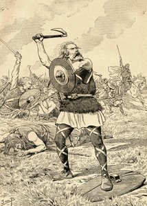 The Battle of Tolbiac in 496 fought between the Franks and the Alemanni. From Agenda Buvard du Bon Marche published 1917 by French School