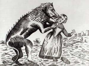 The Beast of Gevaudan Attacking a Young Girl by French School