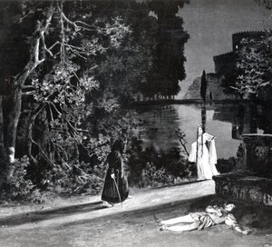 The Death of Pelleas, Act IV, Scene 4 of Pelleas et Melisande by Debussy (from a photograph of the first production in April, 1902 of the opera at the Opera-Comique in Paris, illustration in Theatre magazine, June, 1902)