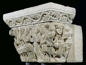 The Death of St. John the Baptist, relief from a capital by French School