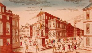 The Destruction of the Royal Statue in New York, beginning of the War of Independence by French School