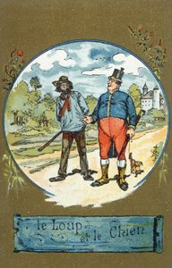 The Dog and the Wolf, from Fables by Jean de La Fontaine by French School